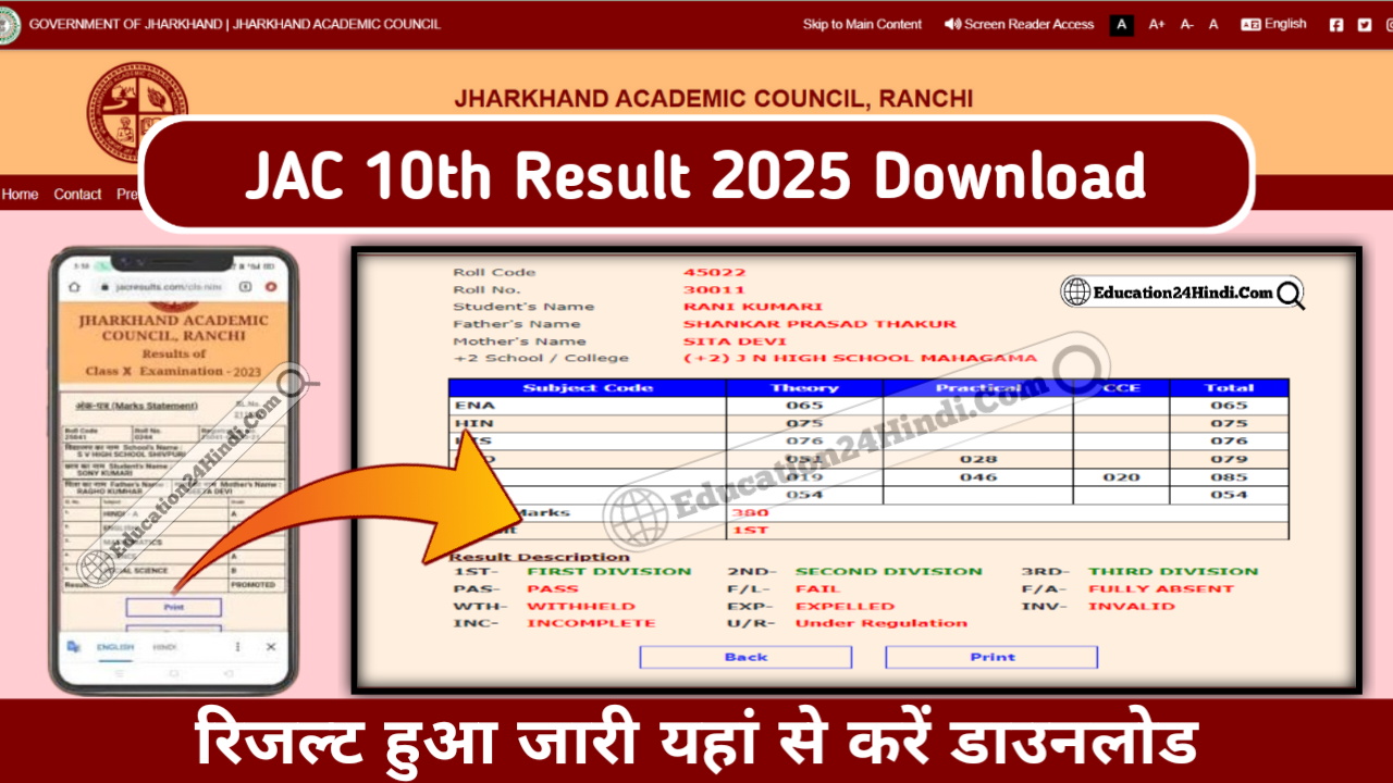JAC Board 10th Result 2025